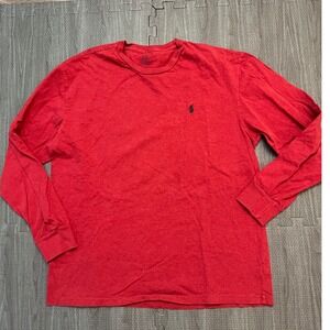 Polo Ralph Lauren Mens Long Sleeve T-Shirt Red Heather Cotton Pony‎ Logo Large